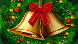 Christmas Bells And Wreath Wallpaper