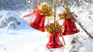 Christmas Bells In Winter Snow Wallpaper