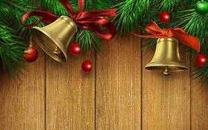 Christmas Bells On Wood Wallpaper