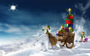 Christmas Cartoon White Polar Bear Wallpaper