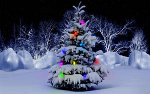 Christmas Desktop Snowy Tree Wallpaper