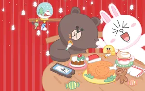 Christmas Dinner Line Friends Wallpaper