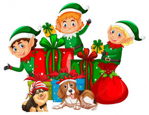 Christmas Elf With Dogs Wallpaper