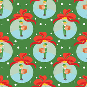 Christmas Elves Holding A Gift Pattern Wallpaper