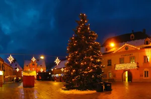 Christmas Tree On Paved Street Wallpaper