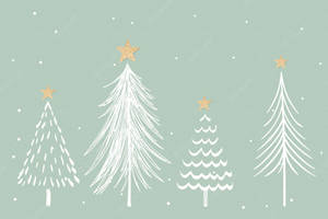 Christmas Trees Green And White Aesthetic Wallpaper