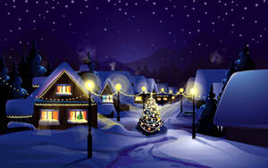 Christmas Widescreen Snow Village Art Wallpaper