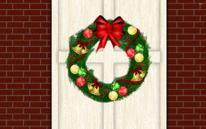 Christmas Wreath On White Door Art Wallpaper