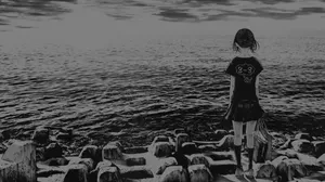 Cinematic Sad Anime Girl Black And White Desktop Wallpaper