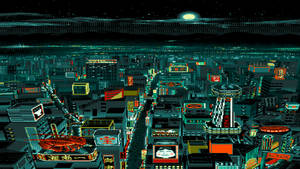 City Aerial View In An Aesthetic Pixel Art Wallpaper