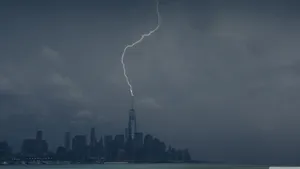 City Buildings Struck By Lightning Wallpaper