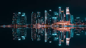 City Night Building Reflection Wallpaper