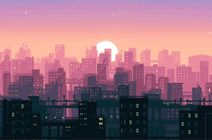 City Sunset Aesthetic Art Desktop Wallpaper
