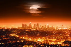 Cityscape And Moon Image Wallpaper