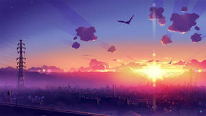 Cityscape Anime Aesthetic Sunset Wallpaper