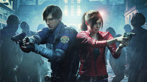 Claire Leon Vs Zombies Resident Evil 2 Remake Wallpaper