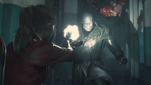 Claire Vs Mr. X Resident Evil 2 Remake Wallpaper