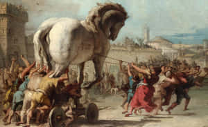 Classic Art The Procession Of The Trojan Horse Into Troy Wallpaper