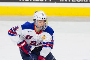 Clayton Keller Team Usa Vs. Latvia Wallpaper