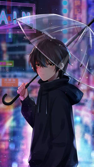 Clear Umbrella Of Anime Boy Sad Aesthetic Wallpaper