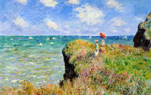 Cliffside Stroll Impressionist Painting Wallpaper