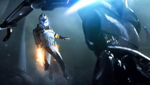 Clone Trooper With Flying Jet Wallpaper