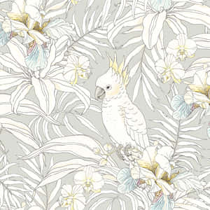 Cockatoo Among Floral Pattern Wallpaper