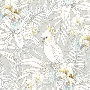 Cockatoo Among Floral Pattern Wallpaper