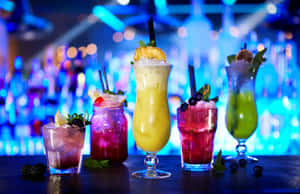 Cocktail Drinks On Blue Light Bar Wallpaper