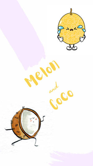 Coconut And Melon Cartoon Illustration Wallpaper