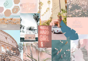 Collage Aesthetic Pastel Blue Pink Desktop Wallpaper