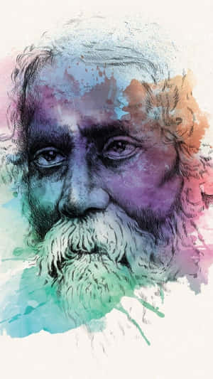 Colorful Artistic Portrait Rabindranath Tagore Wallpaper