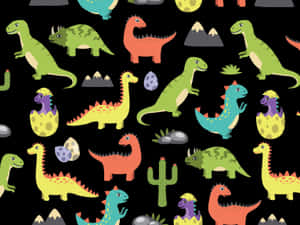 Colorful Cartoon Dinosaurs Pattern Wallpaper