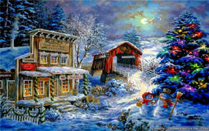 Colorful Christmas Scenes Wallpaper
