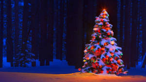 Colorful Christmas Tree In The Forest Wallpaper