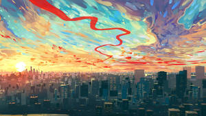 Colorful City Sky Art Drawing Wallpaper