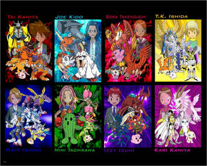 Colorful Collage Of Digimon Tamers Wallpaper