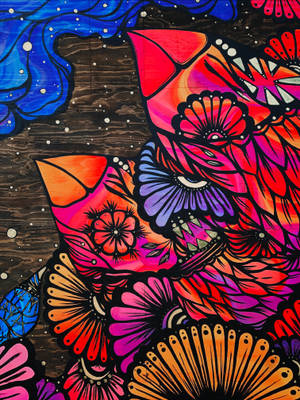 Colorful Floral Wood Street Art Wallpaper