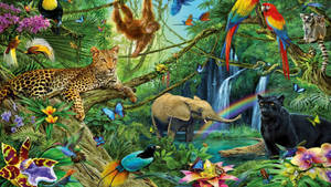 Colorful Jungle Graphic Art Wallpaper
