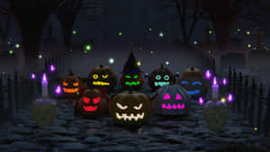 Colorful Neon Halloween Jack-o-lanterns Wallpaper