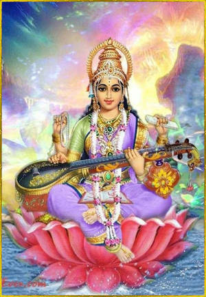 Colorful Saraswati Devi Portrait Wallpaper
