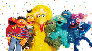 Colorful Sesame Street Group Photo Wallpaper