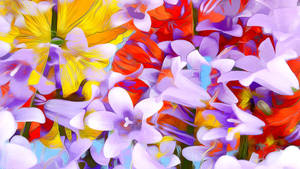 Colorful Spring Flowers Digital Drawing Wallpaper