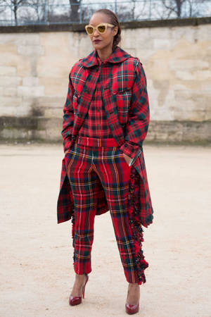 Comme Des Garçons Red Plaid Outfit Wallpaper