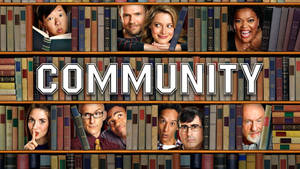 Community Tv Show Cast Bookshelf Wallpaper
