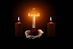 Condolence Candles Rose And Cross Wallpaper