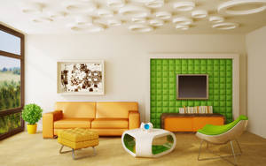 Contemporary Living Room With 3d Ceiling Design Wallpaper