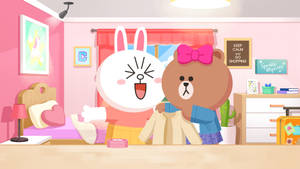 Cony And Choco In A Room Line Friends Wallpaper