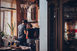 Cooking Couple Home Kitchen Wallpaper