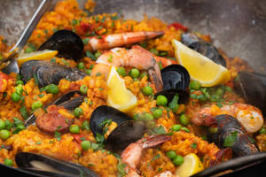 Cooking Paella Dish Closeup Wallpaper